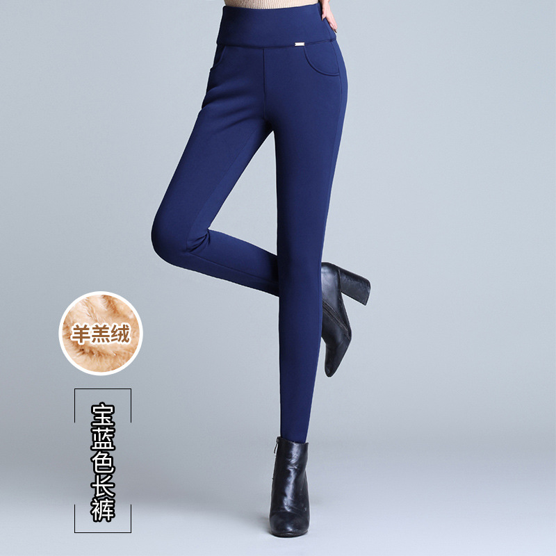 Polainas forradas de lana de cordero para mujer ropa exterior de otoño e invierno para mujer de mediana edad y edad avanzada ropa de mujer más tamaño estiramiento adelgazante cálido