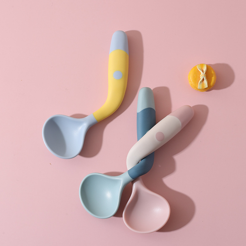 Bebé aprendiendo a comer entrenamiento auto-comer cuchara suplemento de alimentos para bebés cuchara flexible cuchara grande niños vajilla