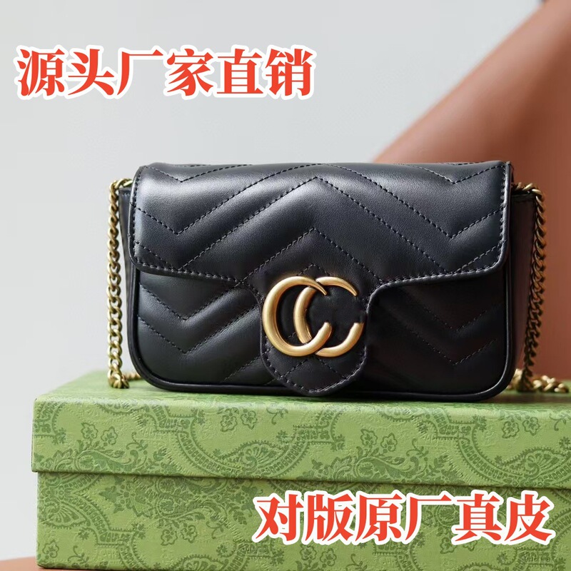 High Quality Gjia Marmont Bag Mini Shoulder Crossbody Heart Chain Bag Genuine Leather First Layer Cowhide Women's Bag