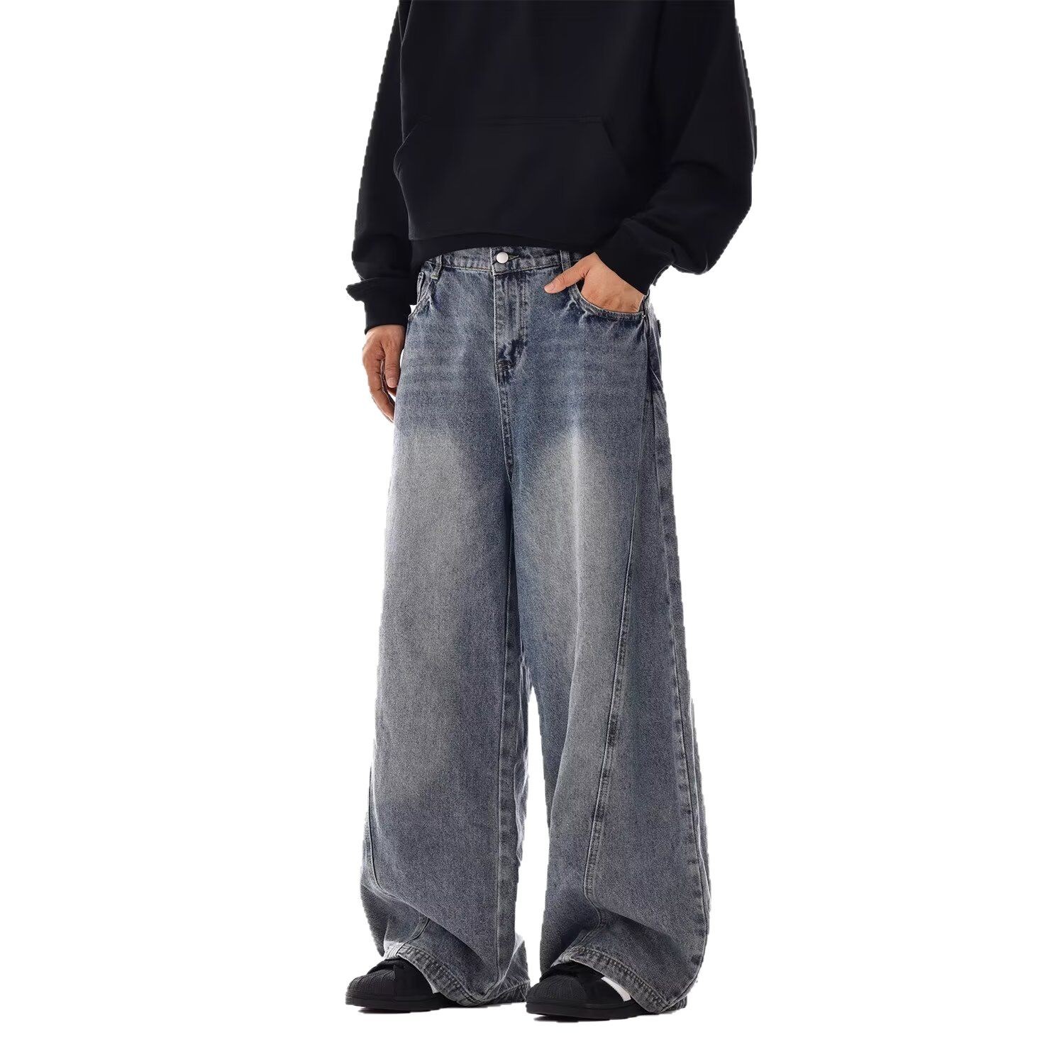 Machete Jeans 남성 봄과 여름 새로운 미국 스타일 복고풍 느슨한 직선 다리 바지 남성 유행 브랜드 클렌핏 넓은 다리 바지