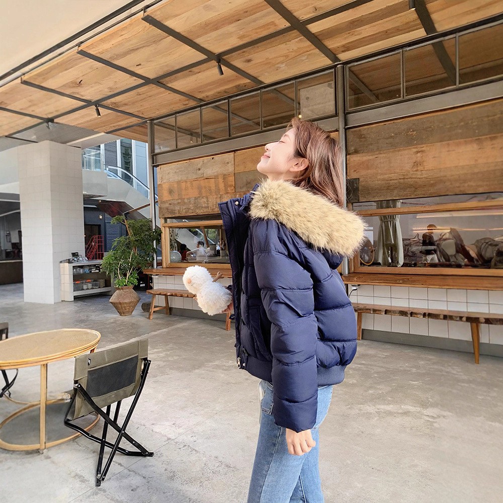 여성용 후드 짧은 다운 재킷 2025 새로운 가을, 겨울 느슨한 따뜻한 긴팔 다목적 면화 재킷