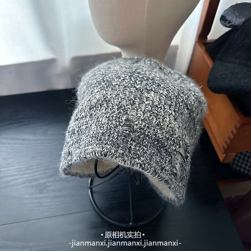 ins混色破洞毛线帽子女秋冬天韩版保暖百搭时尚盆帽网红针织帽潮|undefined