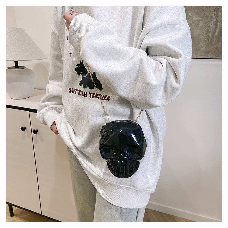 189g Weight Zipper Closure Type Single Shoulder Strap Strap Type Shoulder Bag Bags Type Casual Occasion Plastic Material Skull Pattern All Seasons Season Women's Gender Streetwear Style Oval Shape Mini Size Women's Mini Plastic Skull Streetwear Oval Zipper Shoulder Bag 36