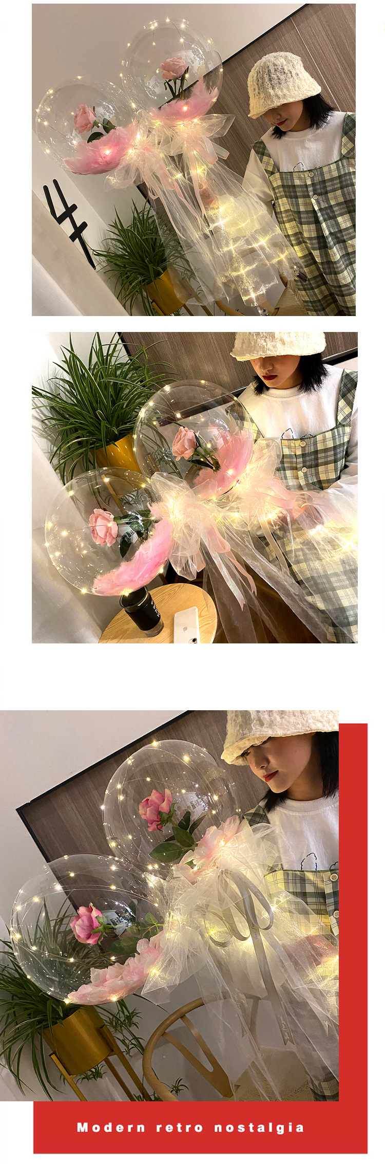 网红玫瑰花波波球发光透明带灯告白