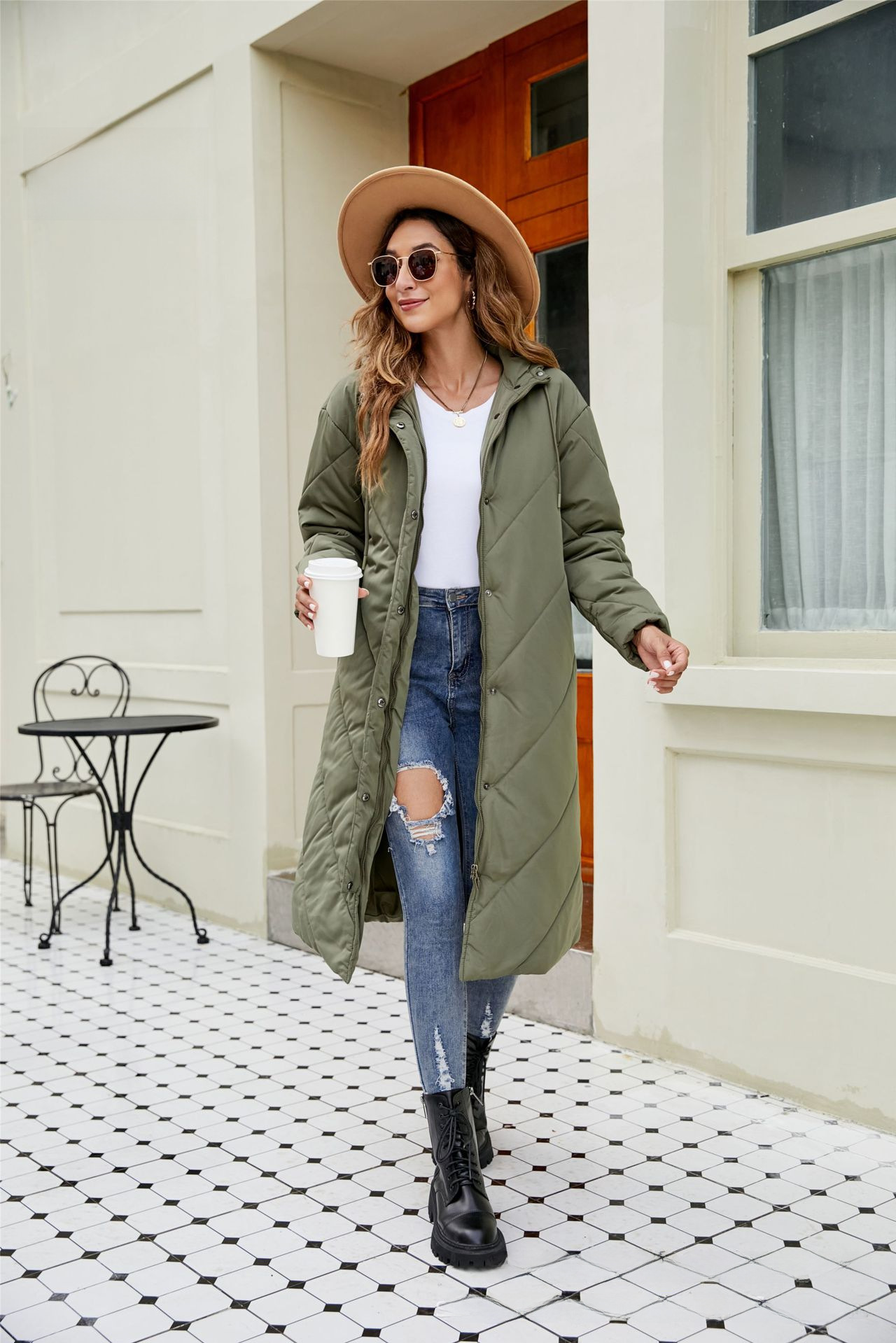 Abrigo largo de invierno para mujer con capucha y algodón slim_voghion.com