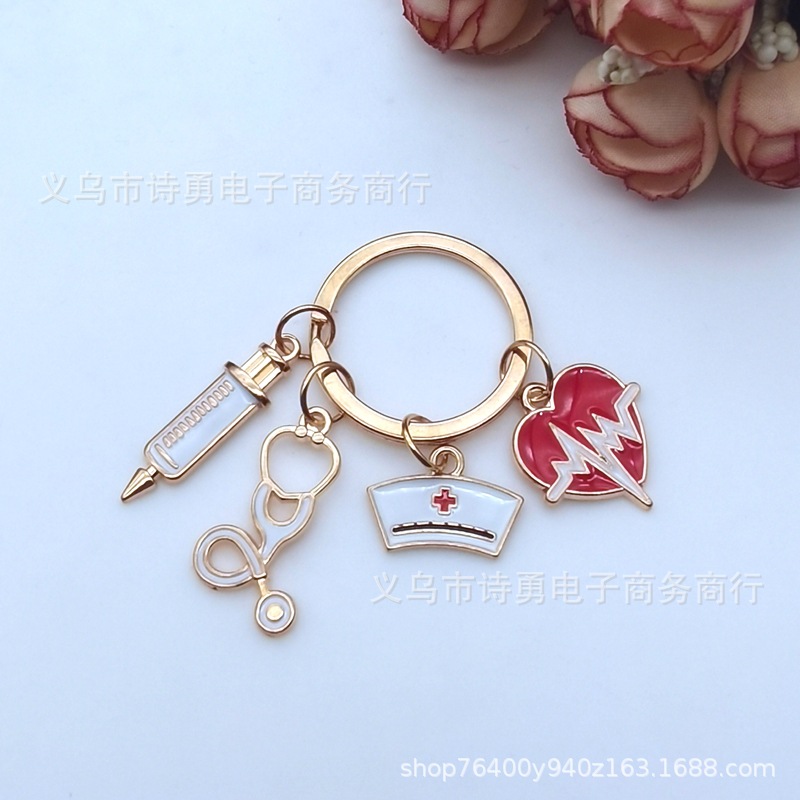 Enfermera doctor amor máscara llavero personal de rescate médico jeringa estetoscopio llavero