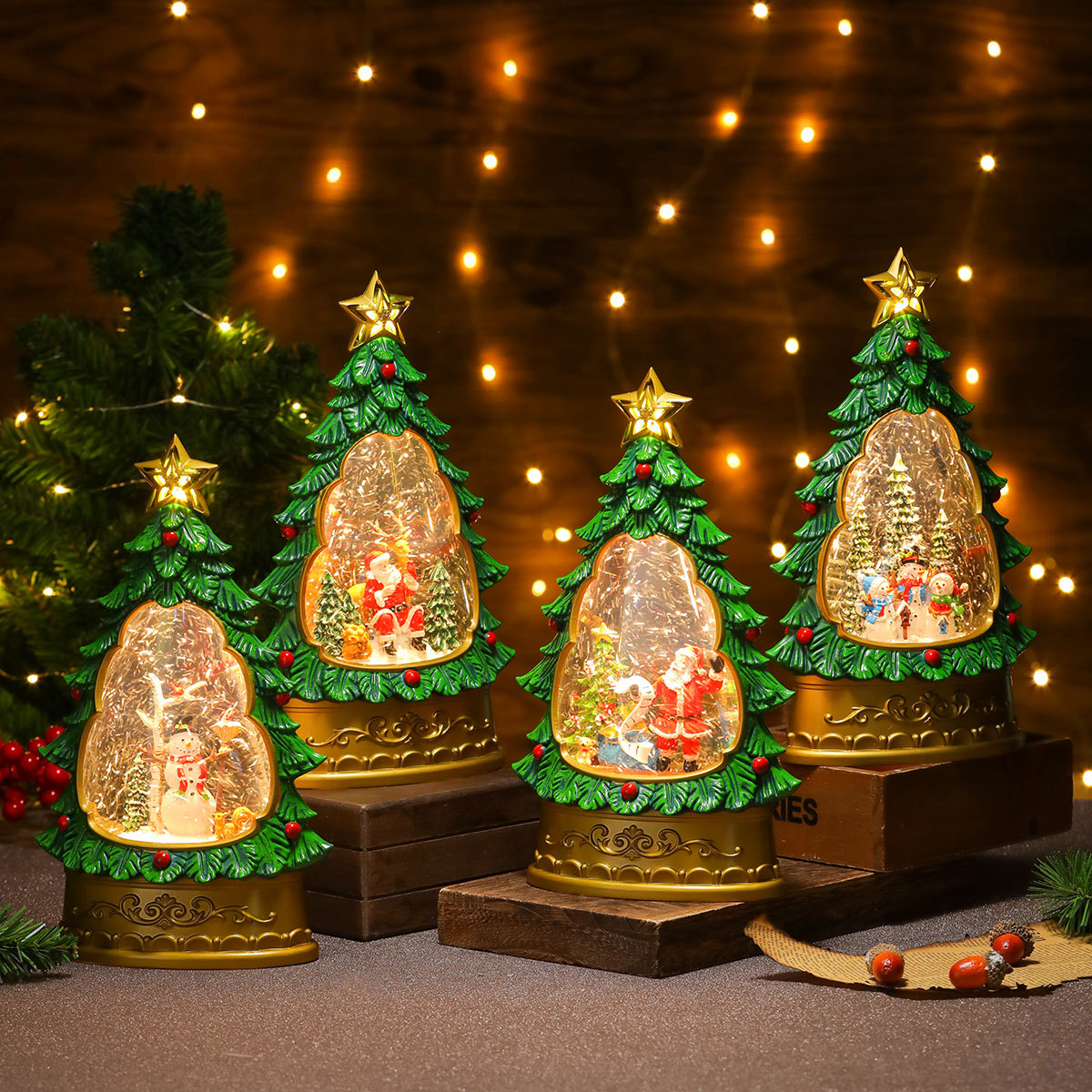 Nuevo colorido rociador de nieve interior luminoso árbol de Navidad decoración de escritorio regalos de Navidad decoración de regalos caja de música