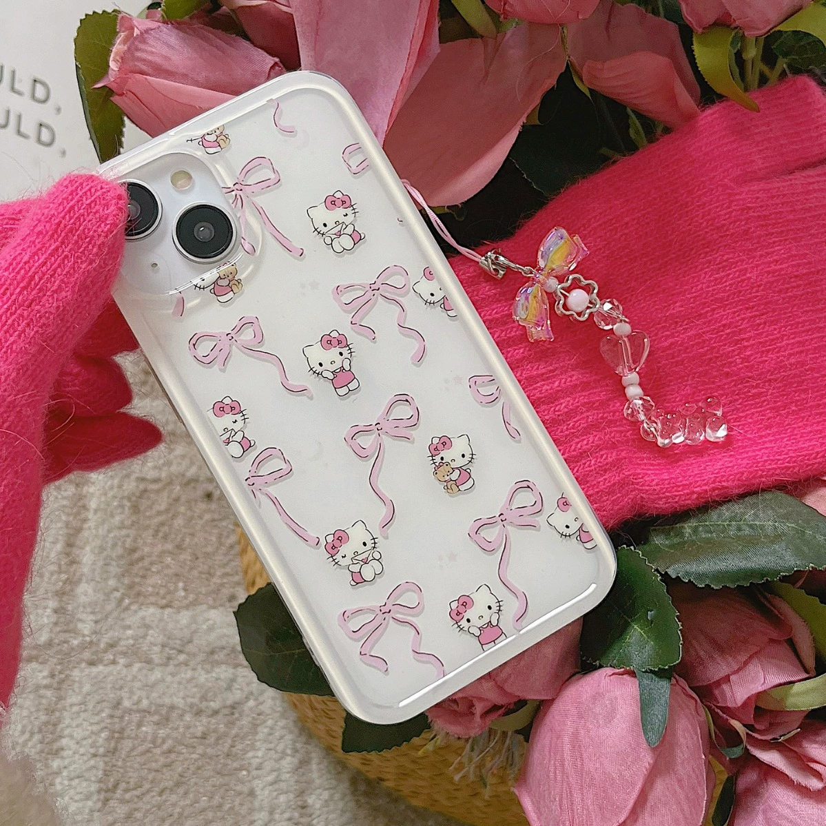 Japanese and Korean personalized silk ribbon KT cats applicable 13/14promax Apple 12 anti -drop Ak clan node chain Pro