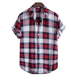 2021CS87跨境亚马逊跨境外贸衬衫印花休闲男式短袖衬衣翻领上衣男