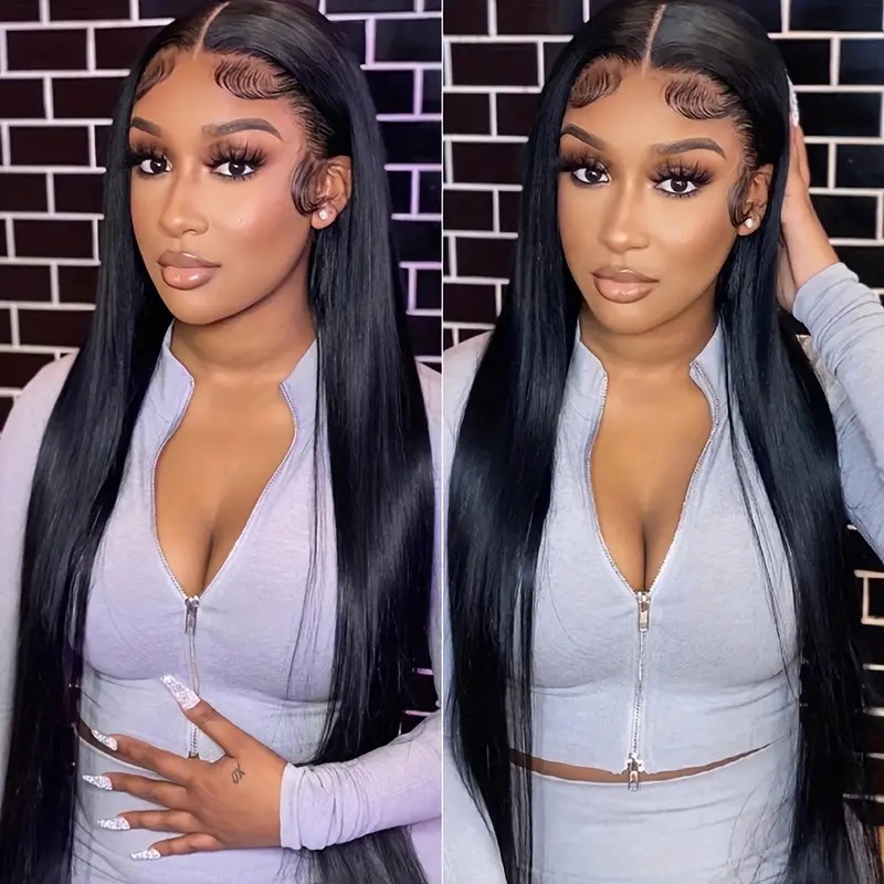 New Style Wig Center Part Long Straight Hair Lace Front 13 X 4 Full Head Synthetic Wig_voghion.com