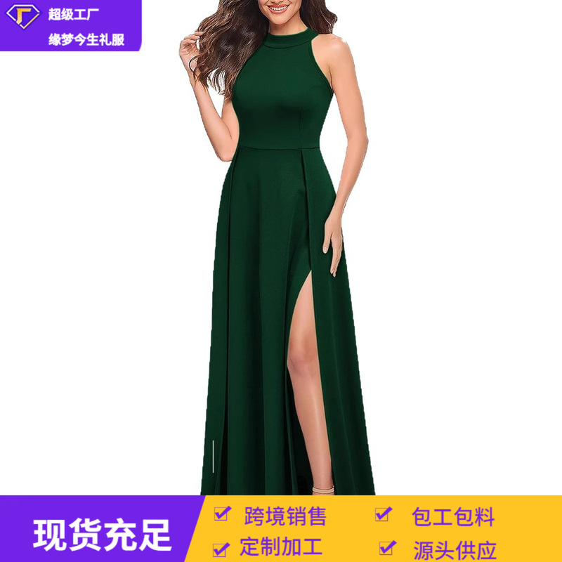 Women's Halter Neck Sexy Evening Dress 2026 Spring Amazon Fashion Slit Cocktail Party Long Dress Formal Gown
