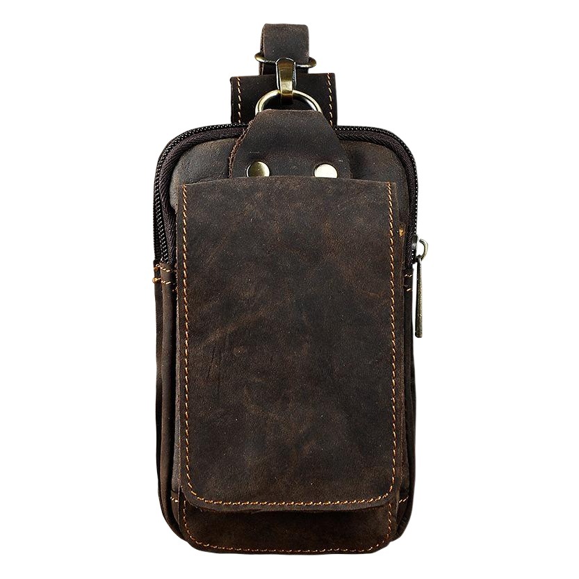 Top layer Crazy Horse leather cowhide foreign trade Men's fashionable cool mobile phone camera outdoor 6 inch with hook small waist bag 1609