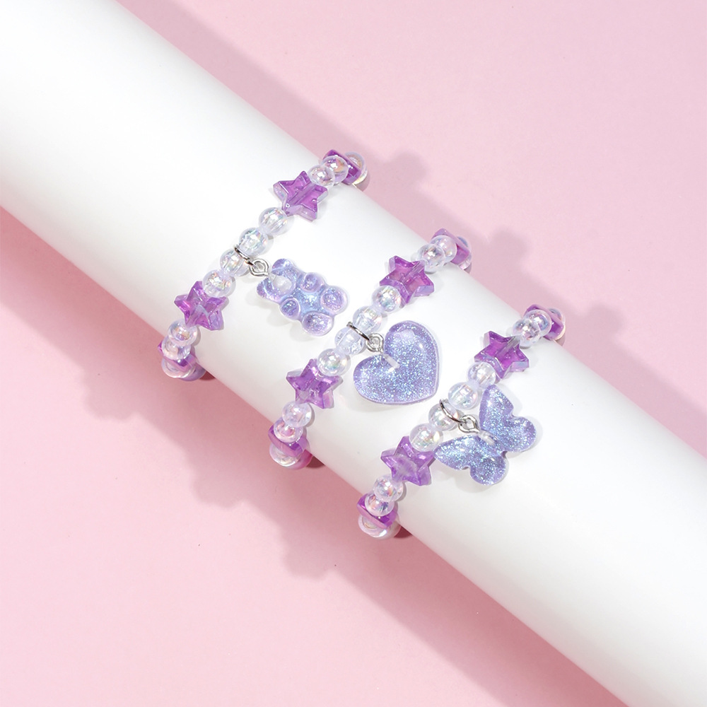 1 Set Simple Style Star Heart Shape Plastic Beaded Kidu0027S Bracelets