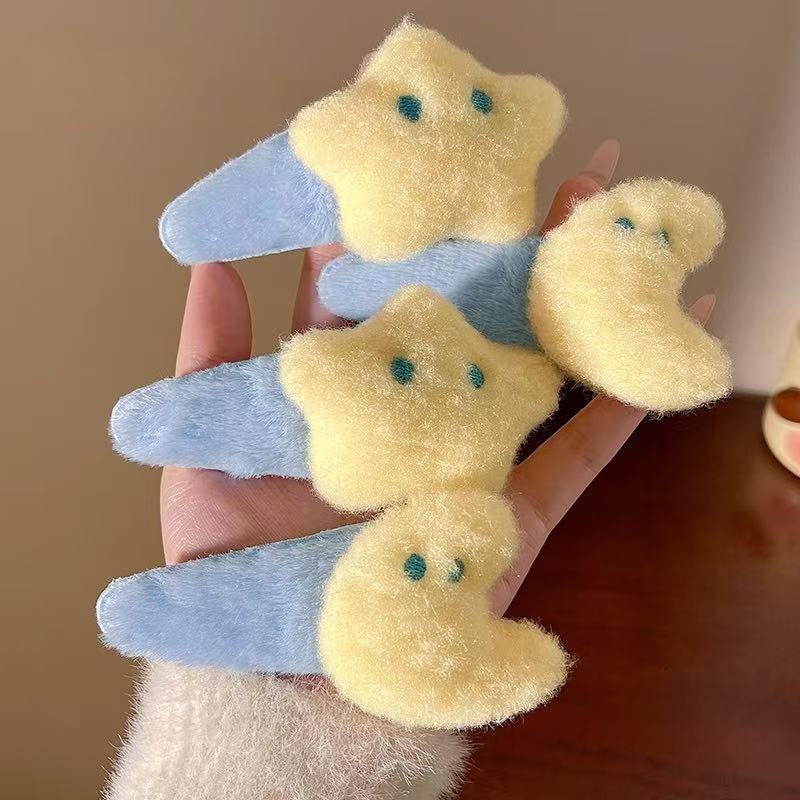 儿童可爱毛绒星星发夹大号刘海bb夹子头饰侧边鸭嘴发饰女孩发卡|undefined