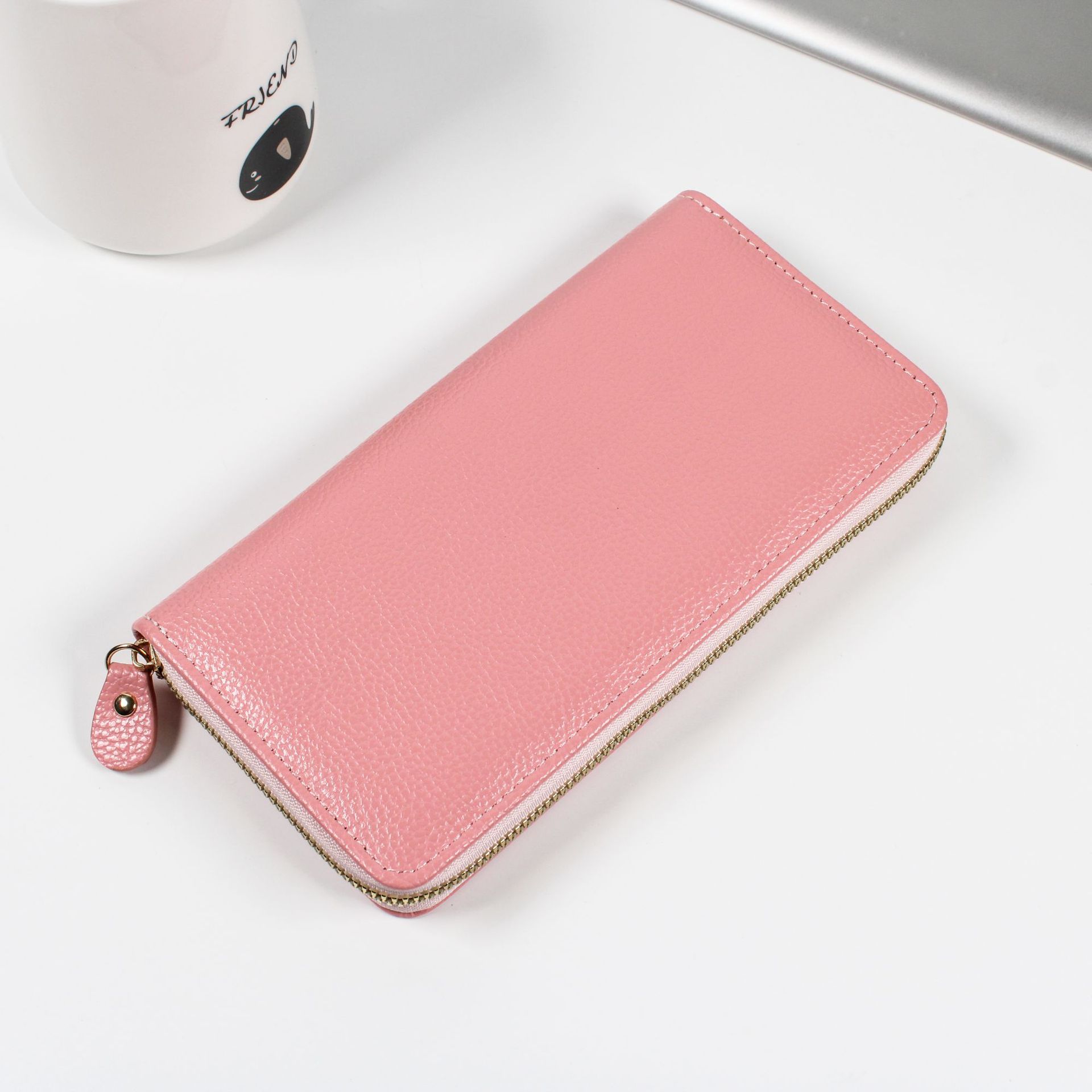 Cartera larga de mujer con cremallera – Gran capacidad, múltiples ranuras, diseño en piel tipo litchi