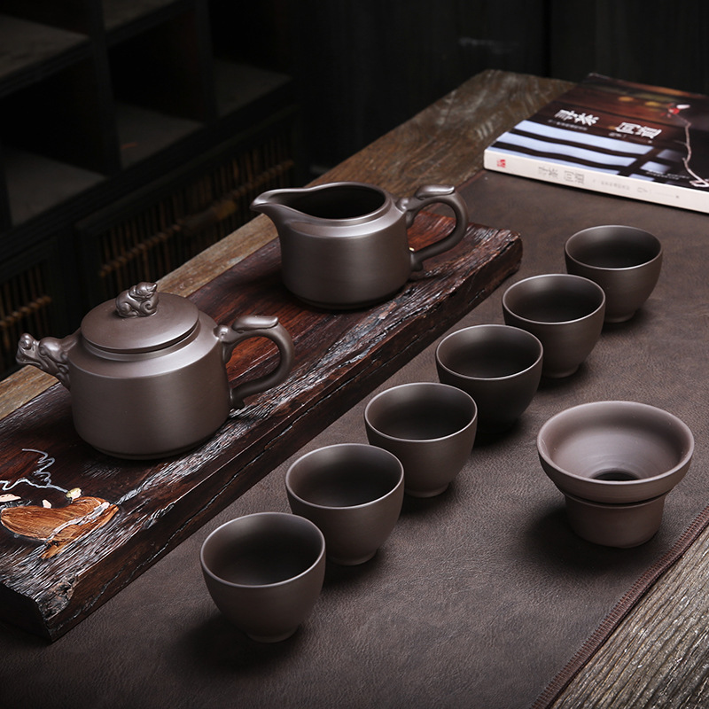 New Creative Ten-Head Zisha Tea Set with Dragon Pot, Mid-Autumn Gift Set, Wholesale Supported with Logo Printing