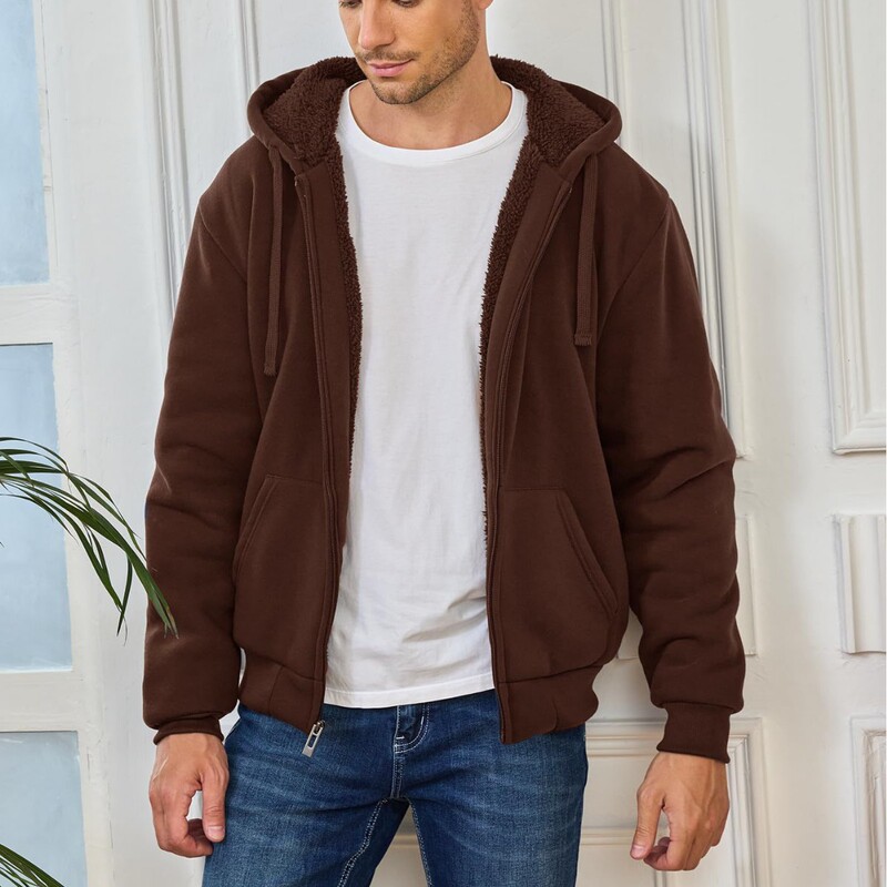 Men's Full Zip Hooded Sweatshirt Warm and Thick Fleece Jacket Heavy Weight Lamb Wool Lined Outerwear Men's Full Zip Hooded Sweatshirt Warm and Thick Fleece Jacket Heavy Weight Lamb Wool Lined Outerwear