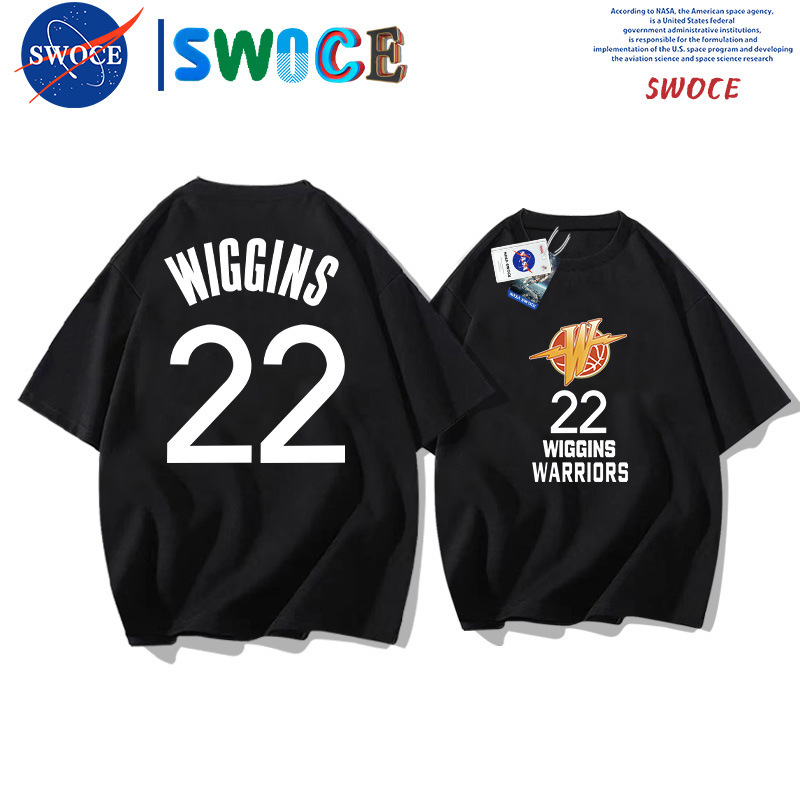 Warriors Wiggins No.22 Pure Cotton Short-sleeved T-shirt Summer Youth Trendy Brand Loose Shoulder Half-sleeved Basketball Training Suit
