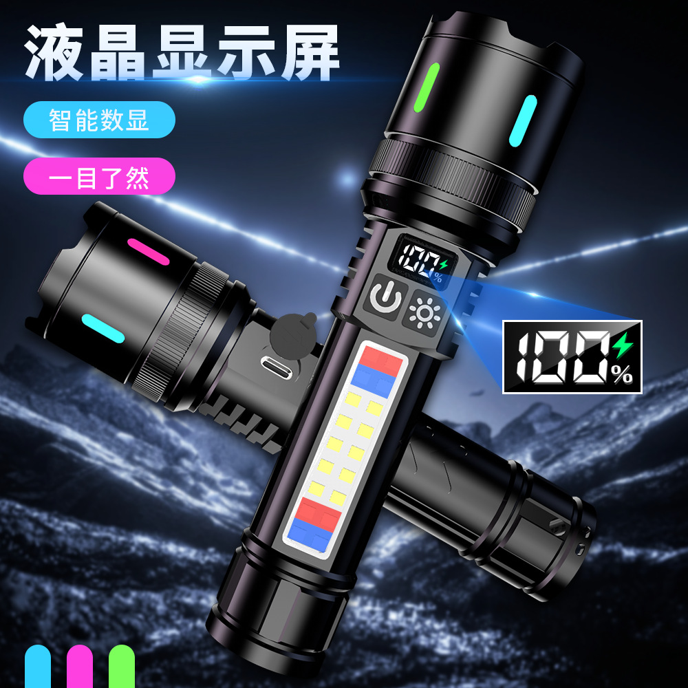 Nueva linterna recargable linterna portátil de larga duración cob luz de trabajo de emergencia multifuncional para exteriores súper brillante