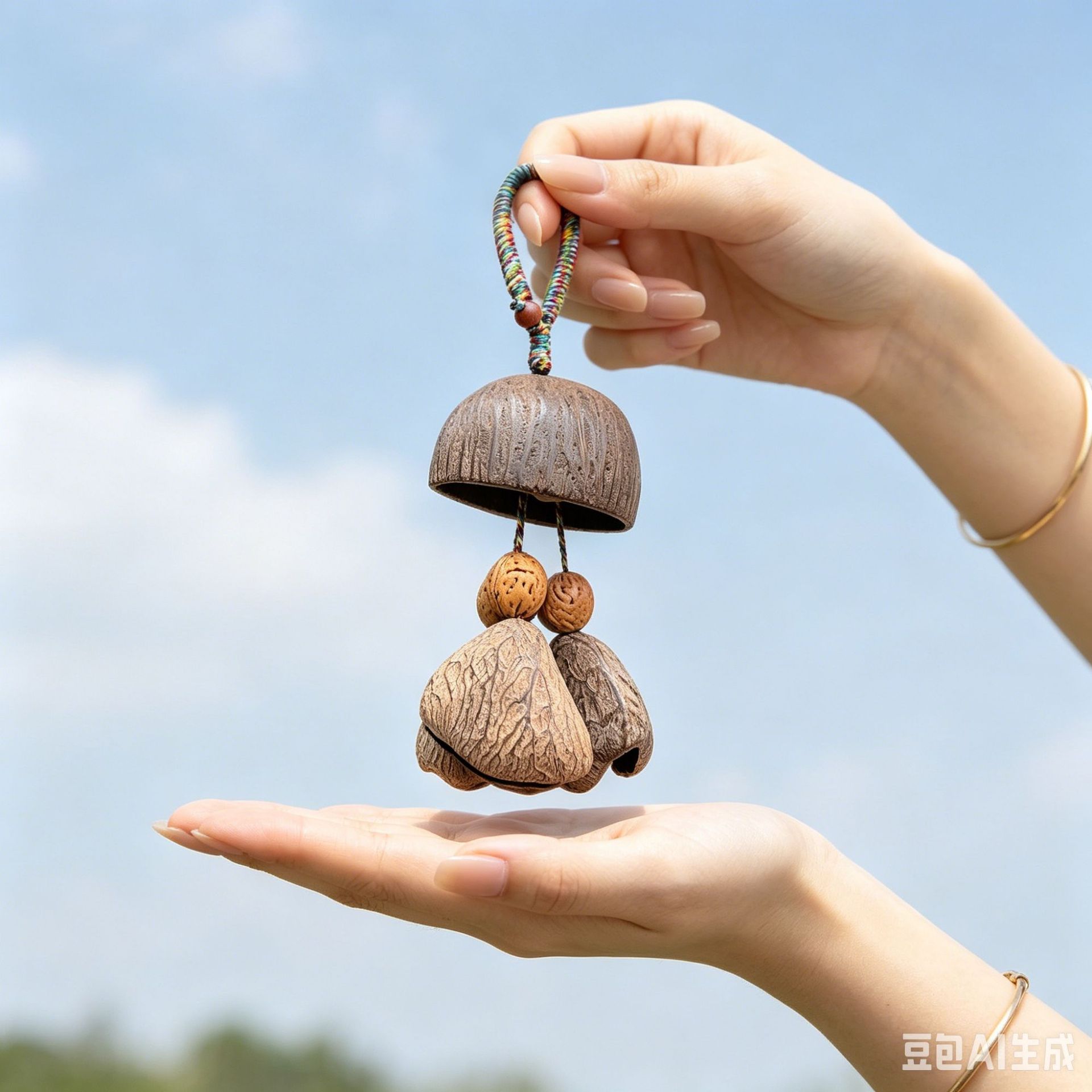 Forest-style natural fruit shell wind chime bag pendant, healing handmade finished product, car-mounted rattle, calming hanging ornament