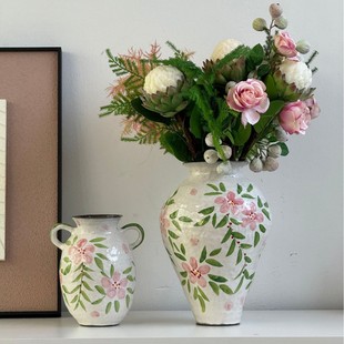 Jingdezhen Hand-Pulled Flower Vase Hand-Painted Pattern Desktop Decoration Ornaments Creative Decoration Small Fresh Style