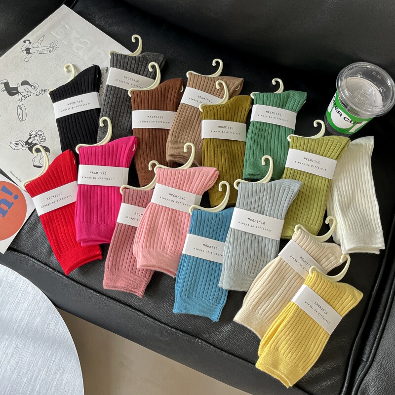 Pile socks women's double needle cotton socks Mori ins trendy solid color Japanese mid-calf length socks autumn and winter outer wear stockings wholesale Pile socks women's double needle cotton socks Mori ins trendy solid color Japanese mid-calf length socks autumn and winter outer wear stockings wholesale