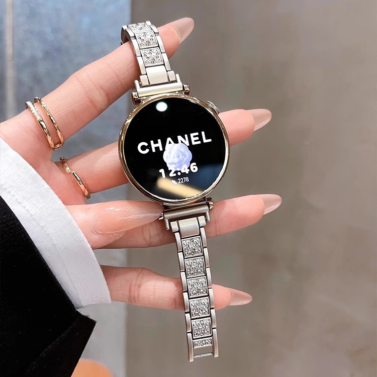 Suitable for Huawei Gt6 Metal Watch Strap with Three Beads and Diamonds Full of Diamonds Metal Huawei Gt5/4 Women's Thin Strap