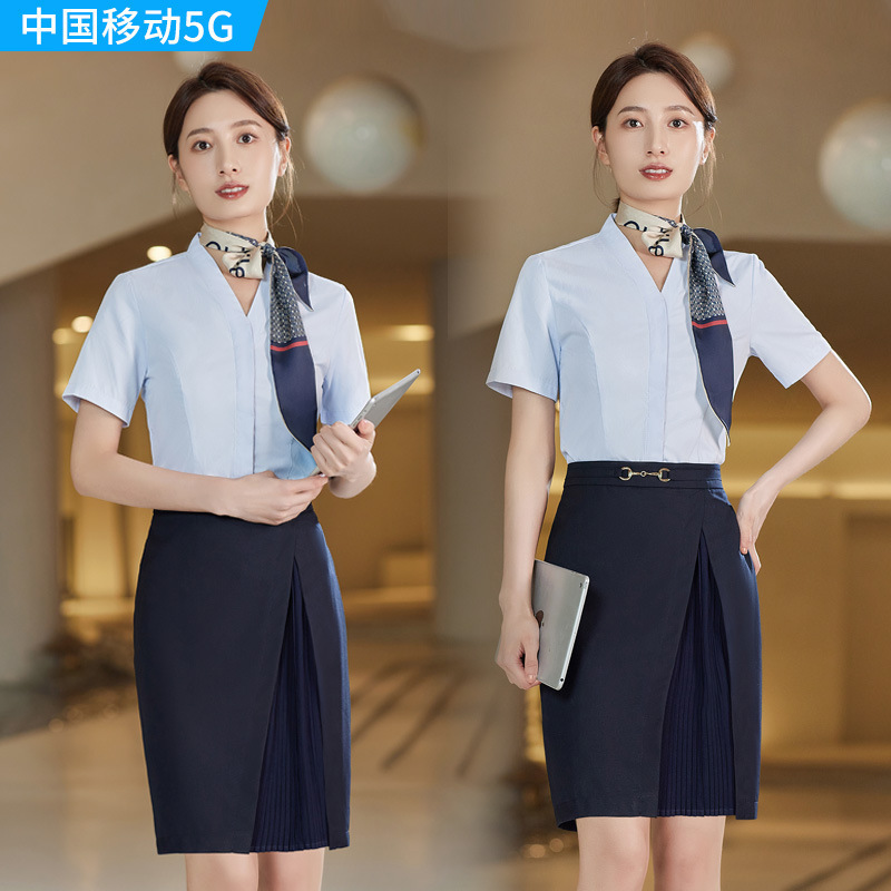 2026 New Model China Mobile Work Uniforms for Female Staff in the Sales Office, Long-Sleeve Shirts, Workwear, Short-Sleeve Shirt Sets for Sales Staff