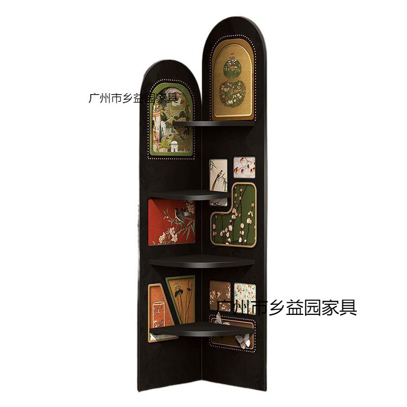 中古风多层收纳置物架复古客厅墙角沙发落地摆件转角三角柜|undefined