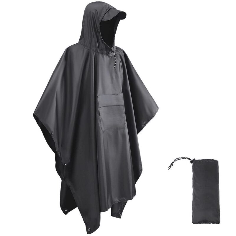 Outdoor Adult Hooded Poncho with Pocket Waterproof Cape Raincoat Suitable for Mountaineering Camping Mat Tent Rain Protection