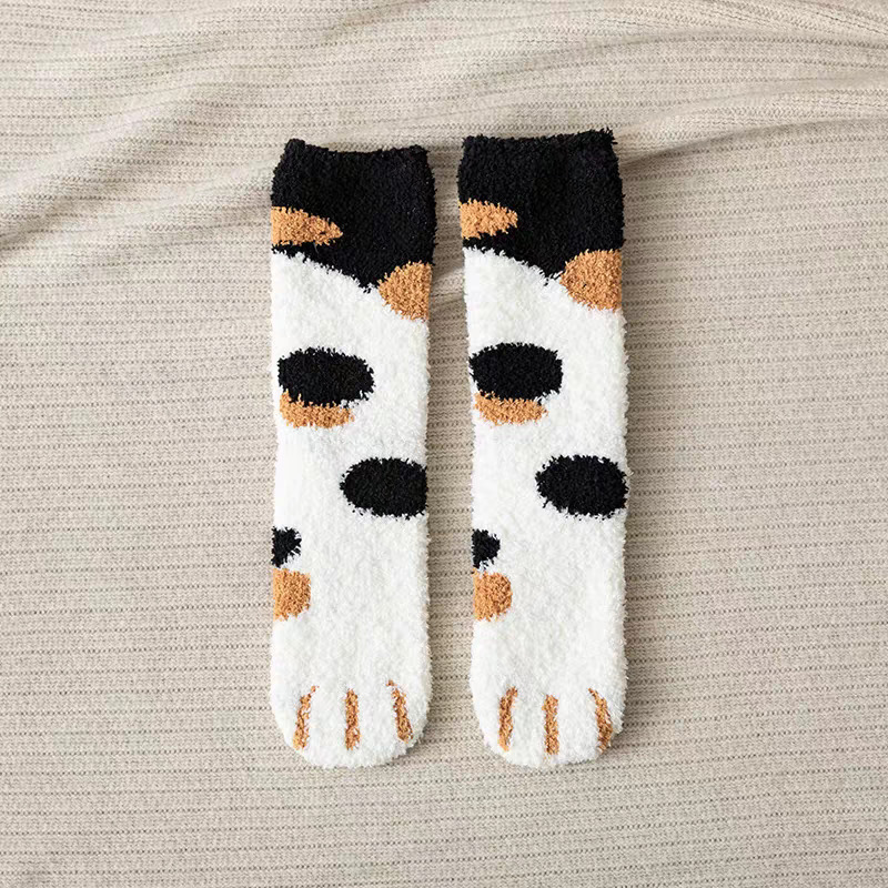 サンゴの靴下の女性の中筒の靴下の秋冬の猫の爪のかわいい厚い保温の床の睡眠の靴下の月子の靴下|undefined