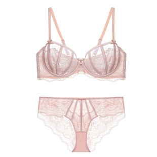 French Style Lace Large Size Bra Underwear Anti-sagging Underwear Set Women's Sexy Ultra-thin Large Chest Small Bra Bra
