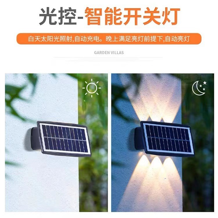 태양 벽 세탁기 램프 풍경 정원 램프 빌라 장식 램프 발코니 벽 세탁기 램프 야외 방수 이중 헤드 벽 램프