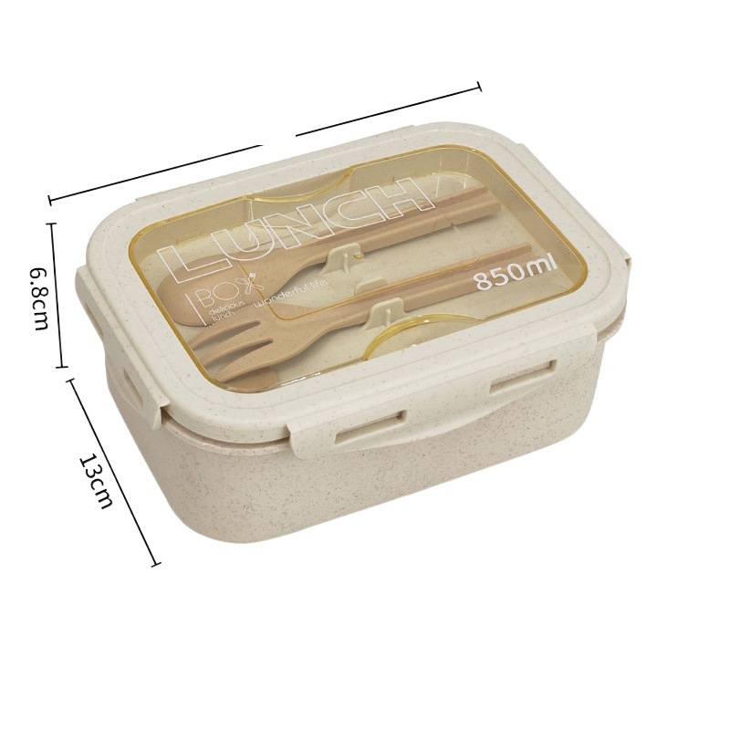 Caja de almuerzo de paja de trigo estudiante de dos rejillas separadas caja de almuerzo Bento hebilla de microondas caja de almuerzo sellada con vajilla