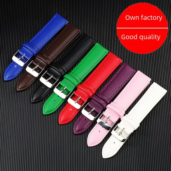 Plain Strap Waterproof Men's and Women's Pin Buckle Durable Soft Light Brown Leather Strap Watch Accessories Factory Direct Sales Fresh