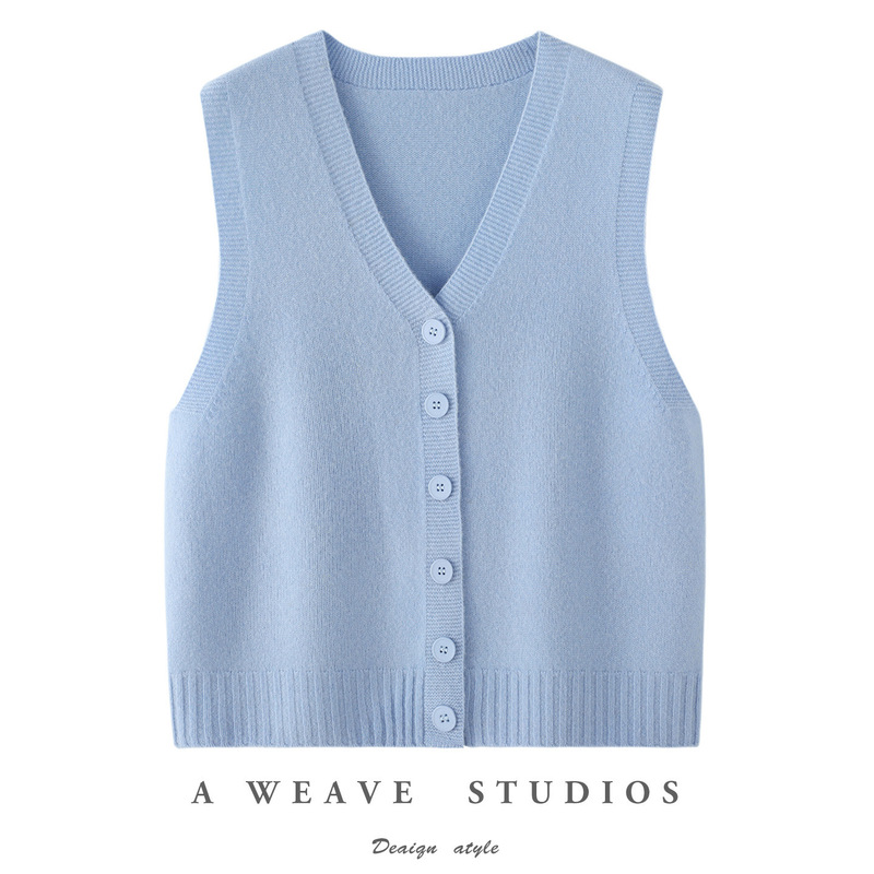 Winter Pure Wool Vest for Women, V-Neck Cardigan, Sleeveless Open-Front Knitted Wool Vest, Solid Color Plus-Size Cardigan Vest