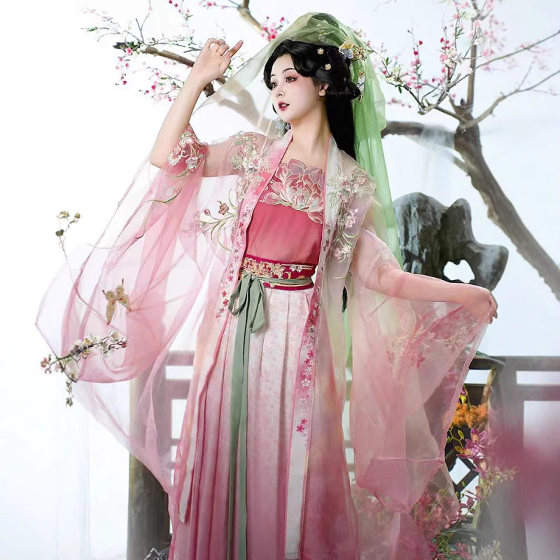 2025 New Spring and Summer Cherry Blossom and Disc Song Dynasty Han Dynasty Women's National Style Heavy Embroidery Elegant Student Daily Costume