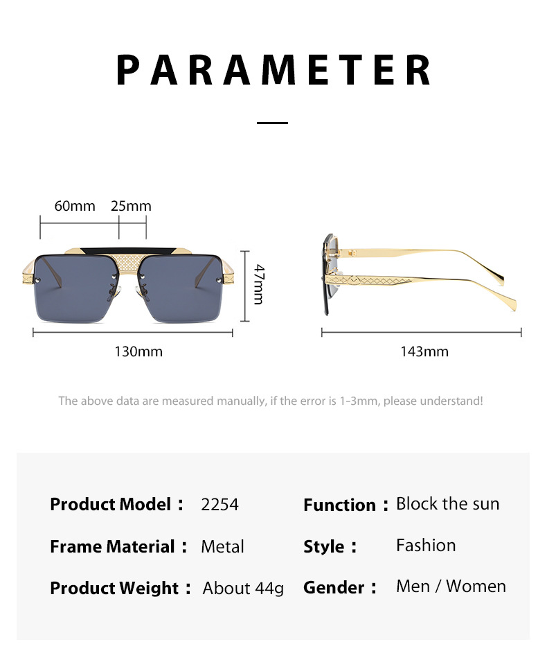 Luxury Square Sunglasses Double Bridge Unisex Stylish Eyewear_voghion.com