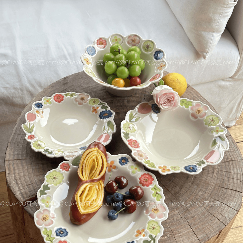 Flower Series Japanese Retro Ceramic Tableware High-Value Underglaze Color Bowl Dinner Plate Household Rice Bowl Fruit Plate