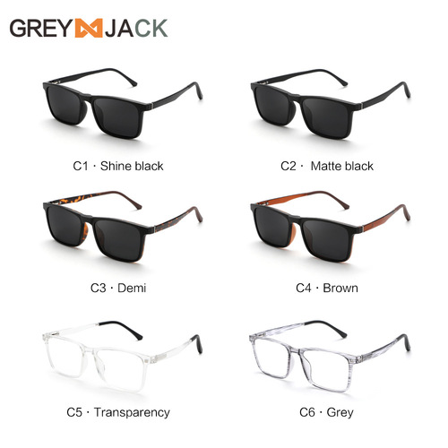 Square magnetic glasses frame three-in-one TR90 polarized sunglasses myopia set flat mirror sunglasses for men 6212