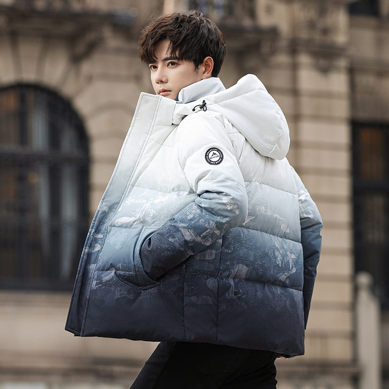Custom Logo Down Jacket Men's Trendy Brand Gradient Fashion Removable Hat Warm Waterproof Windproof Thickened Jacket