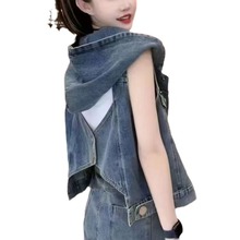 牛仔马甲连帽2025女爆款夏露背洋气韩版显瘦时尚潮轻薄套头