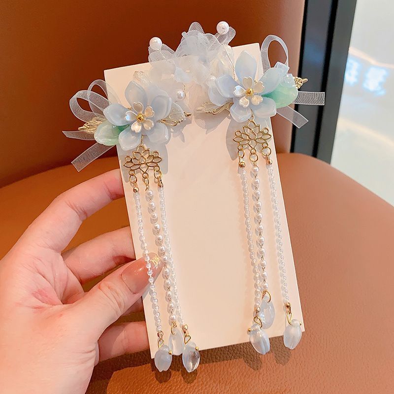 Niños Hanfu tocado pinzas de cabello niñas antiguo estilo tarjeta de cabello super inmortal flores retro gloss temperamento accesorios de estilo chino