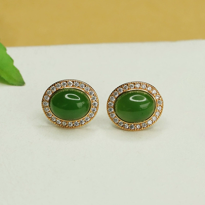 Aiyu S925 Серебряный инкрустированный натуральный Hutian Jade серьги серьги серьги серьги нефритовая фабрика оптом AY4030305