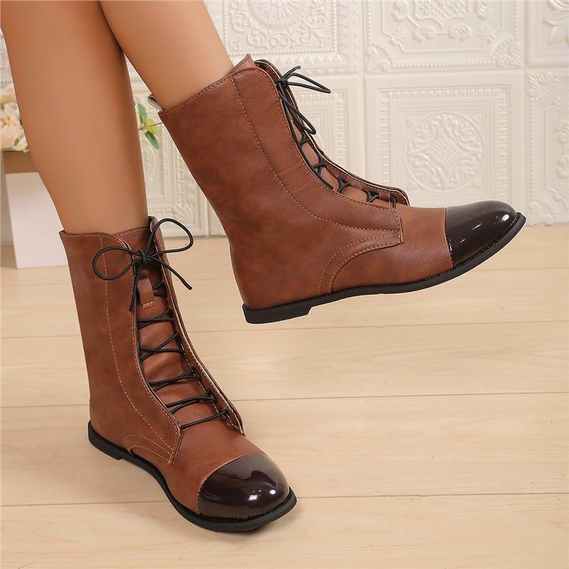 马丁靴女靴大码跨境2024皮靴新款时装韩版短靴系带机车靴前秋平底