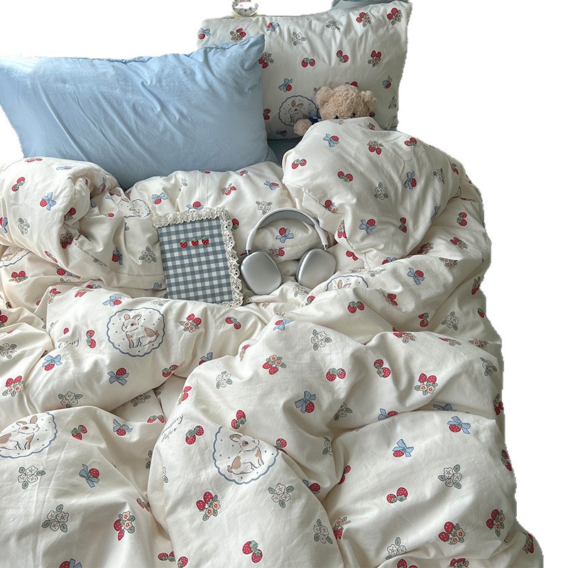 Clase A ropa de cama desnuda para dormir cuatro piezas de algodón lavado con agua sábanas de aire cubierta de cama de grado madre y bebé dormitorio de tres piezas