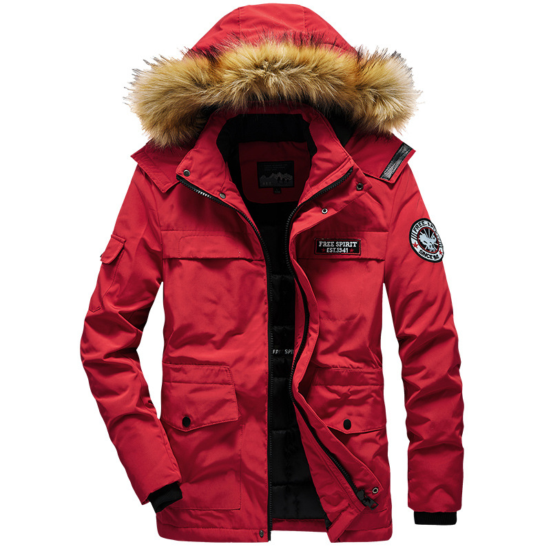 2024. aasta talvine meeste soe vabaaja kapuutsiga kamuflaažkarusnahast kraega puuvillane jope 1906_voghion.com