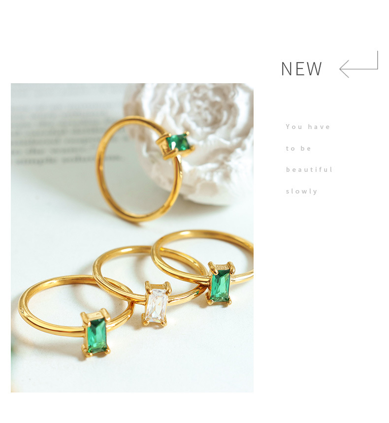 Einfaches und kompaktes schlichtes Ringarmband im koreanischen Stil mit eingelegten Blöcken, weiß-grüner Zirkonring, Nischendesign, lichtechtes Armband_voghion.com