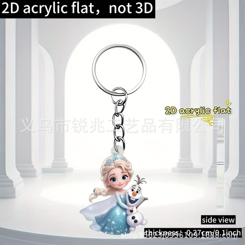 Cross-Border 2D Flat, 2D Disney Frozen Princess Multifunctional Decorative Acrylic New Keychain Pendant
