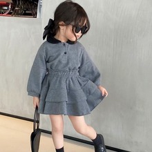韩国童装2024春秋新款女童针织套装女宝宝娃娃领卫衣半身裙两件套